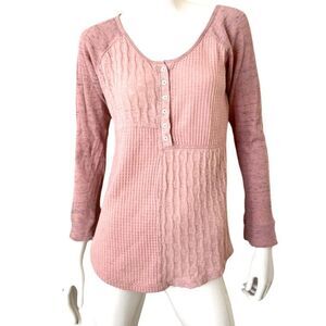 Anthropologie Saturday Sunday Pink Patchwork Long Sleeve Waffle Top Size S